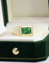 Vintage 3 Carat Emerald-Cut Emerald Bezel Mens Ring in 18K Gold