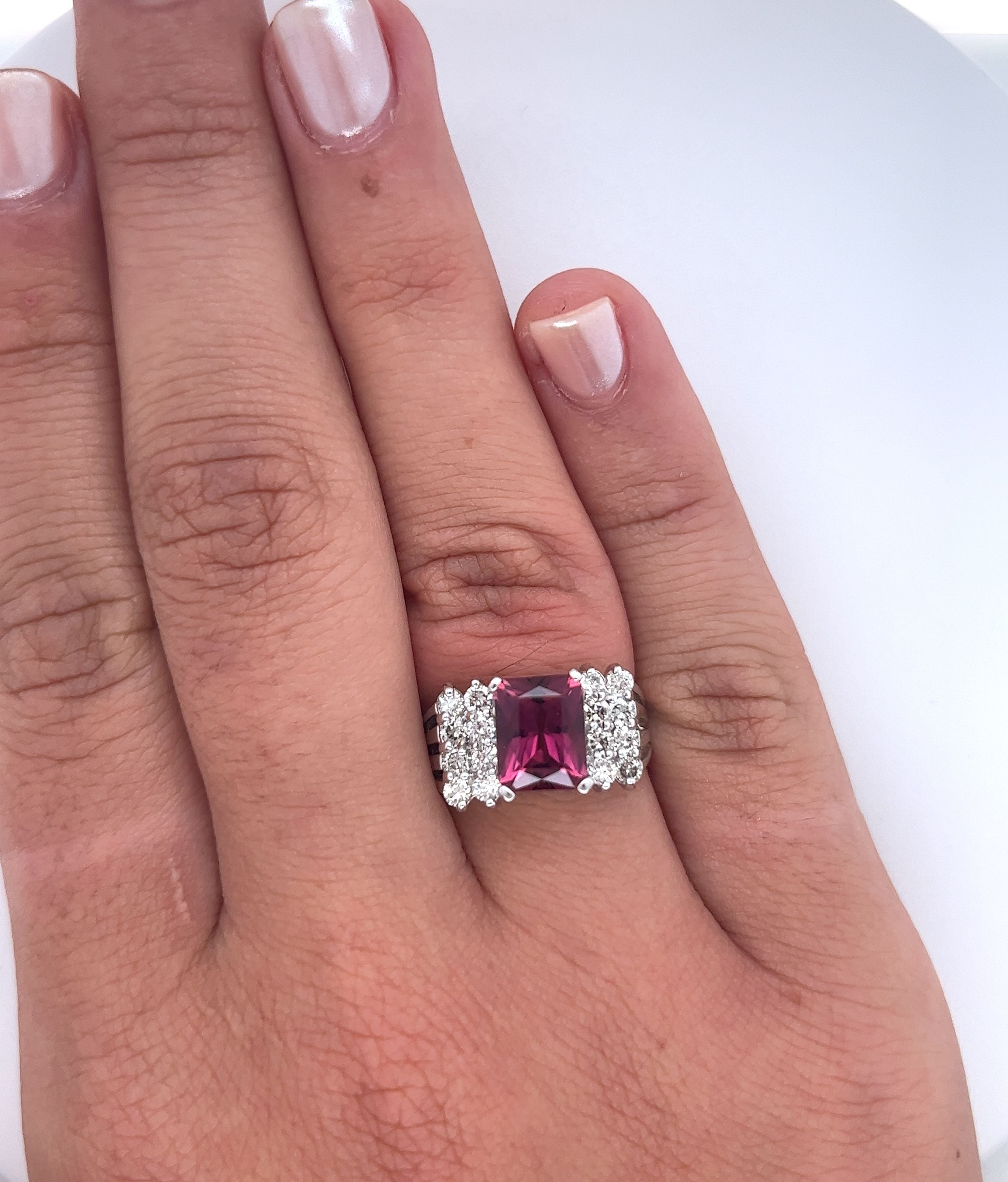 Purple Tourmaline and Diamond Platinum Ring-Semi Precious Jewelry-ASSAY