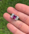 Vintage 3 Carat Radiant Cut Vivid Pink/Purple Tourmaline and Diamond Platinum Ring-Semi Precious Jewelry-ASSAY