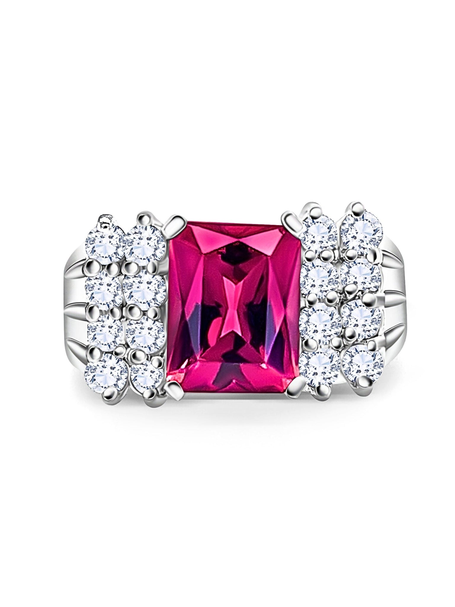 Vintage 3 Carat Radiant Cut Vivid Pink/Purple Tourmaline and Diamond Platinum Ring-Semi Precious Jewelry-ASSAY