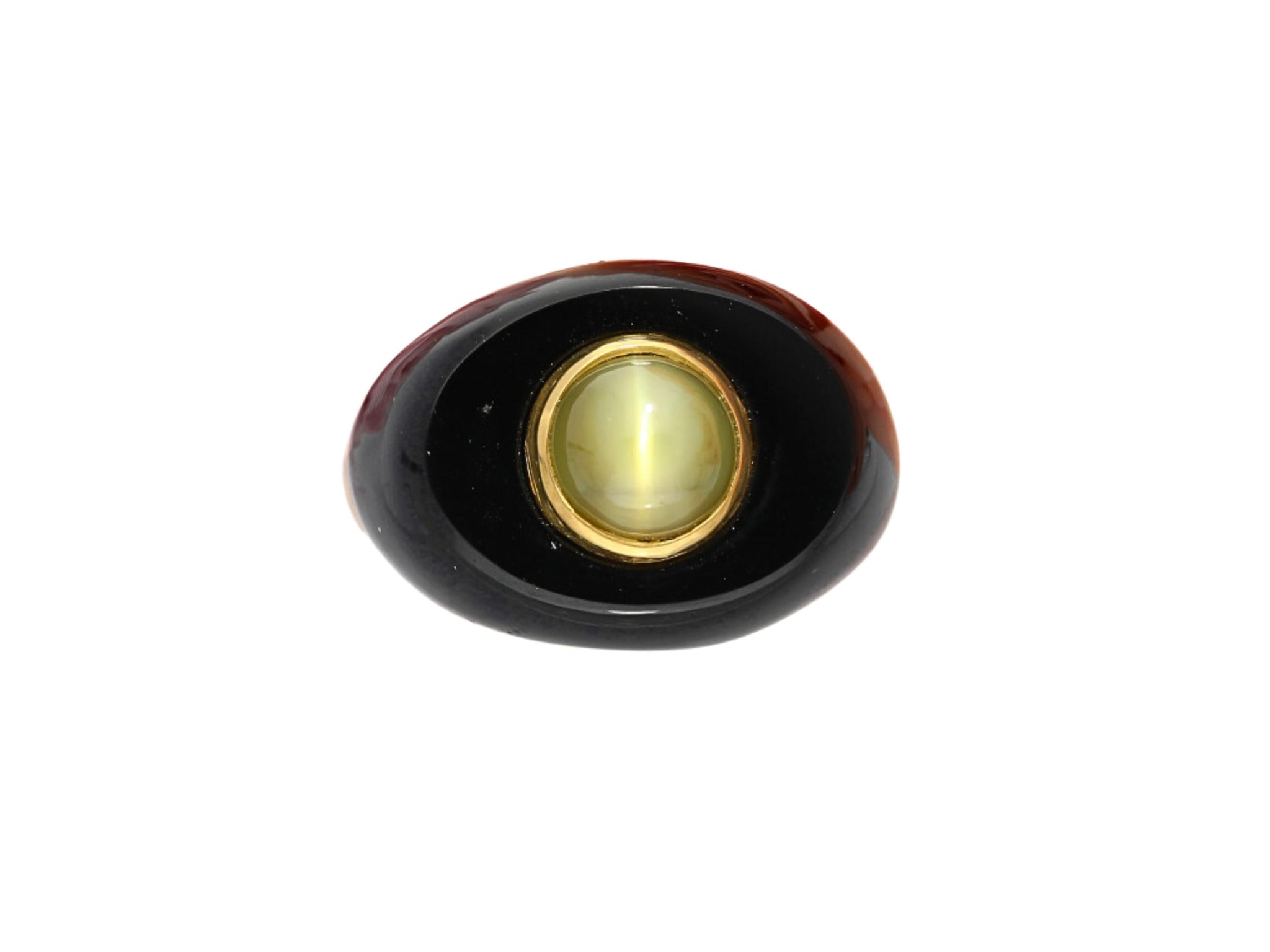Vintage 3.50 Carat Green Chrysoberyl Cat’s Eye and Black Onyx Unisex Bezel Ring