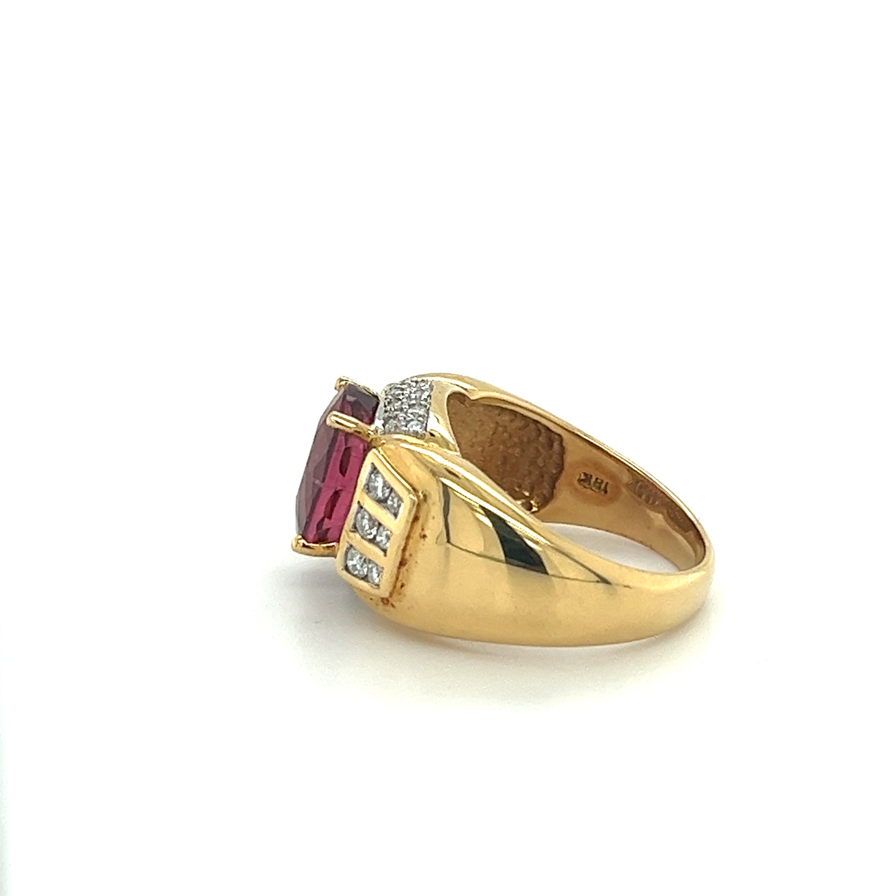Vintage 4.5 Carat Oval Natural Rubellite Tourmaline & Diamond 18k Ring-Semi Precious Jewelry-ASSAY
