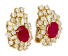 Vintage 4.50 Carat Red Ruby and Diamond Clip On Earrings in 18K Yellow Gold
