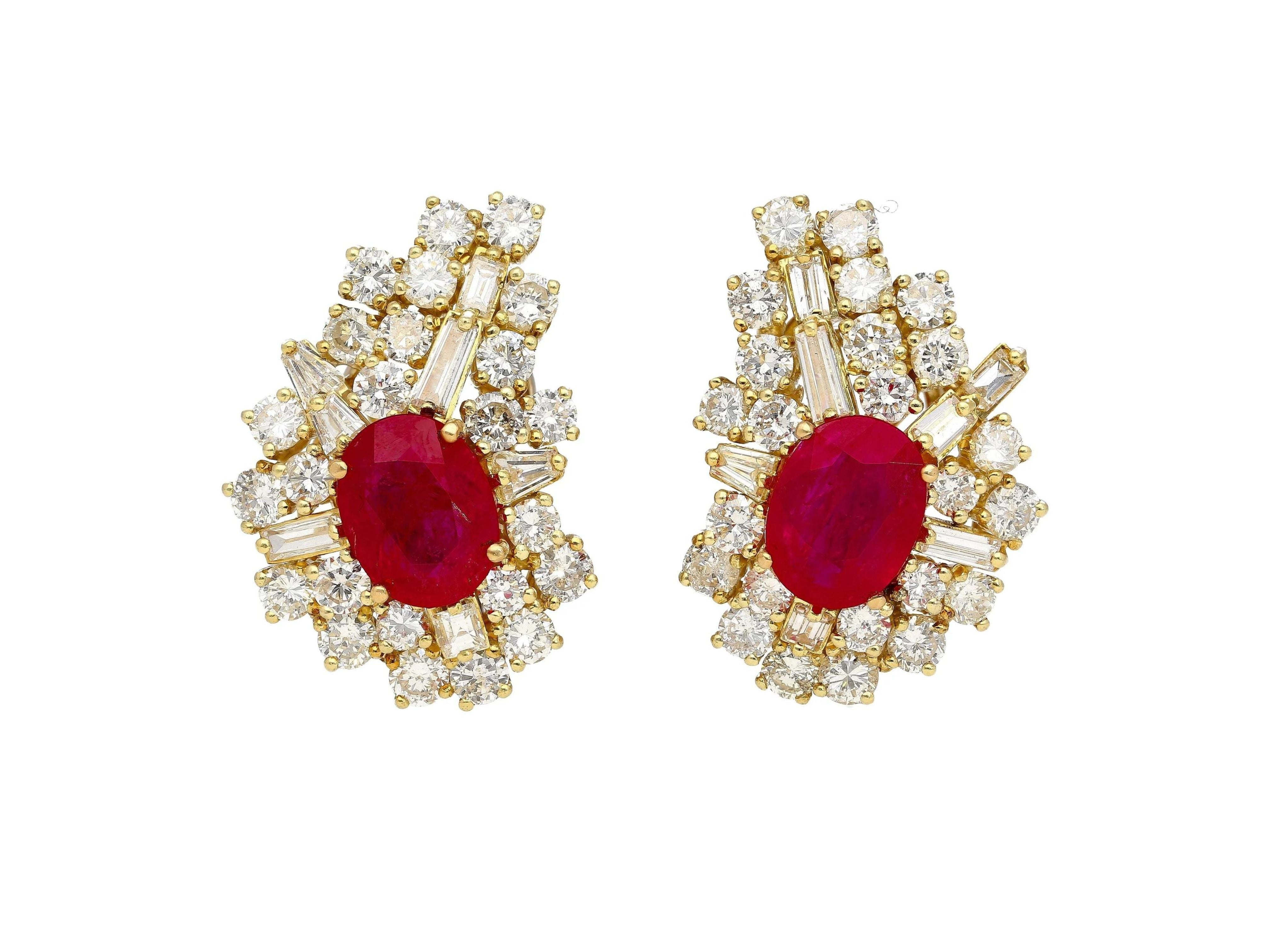 Vintage 4.5 Carat Ruby & Diamond Cluster Clip On Earrings in 18K Yellow Gold-Earrings-ASSAY