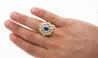 Vintage 4.57 Carat Blue Sapphire & Baguette Diamond Mens Matte Finish Gold Ring-Rings-ASSAY