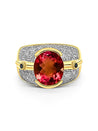 Vintage 6 Carat Pinkish Red Oval Cut Tourmaline Bezel Set Unisex Ring in 18K Yellow Gold-Semi Precious Jewelry-ASSAY