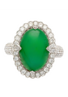 Vintage 7.29 Carat Jadeite Jade "A" Ring with Round Cut Diamond Halo & 18K Milgrain Finish-Rings-ASSAY