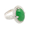 Vintage 7.29 Carat Jadeite Jade "A" Ring with Round Cut Diamond Halo & 18K Milgrain Finish-Rings-ASSAY