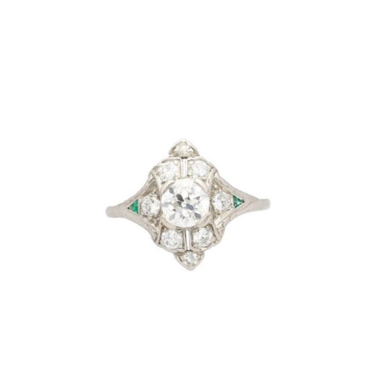 Vintage Art Deco 1 CTTW Old Euro Cut Diamond Ring in Platinum 900