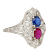 Vintage Art Deco Platinum 1.21 Carat Pink Ruby and Blue Sapphire Ring
