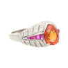 Vintage Art Deco Platinum Ring Setting With 2.87 Carat Orange Sapphire, Ruby and Diamond-Rings-ASSAY