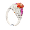 Vintage Art Deco Platinum Ring Setting With 2.87 Carat Orange Sapphire, Ruby and Diamond-Rings-ASSAY