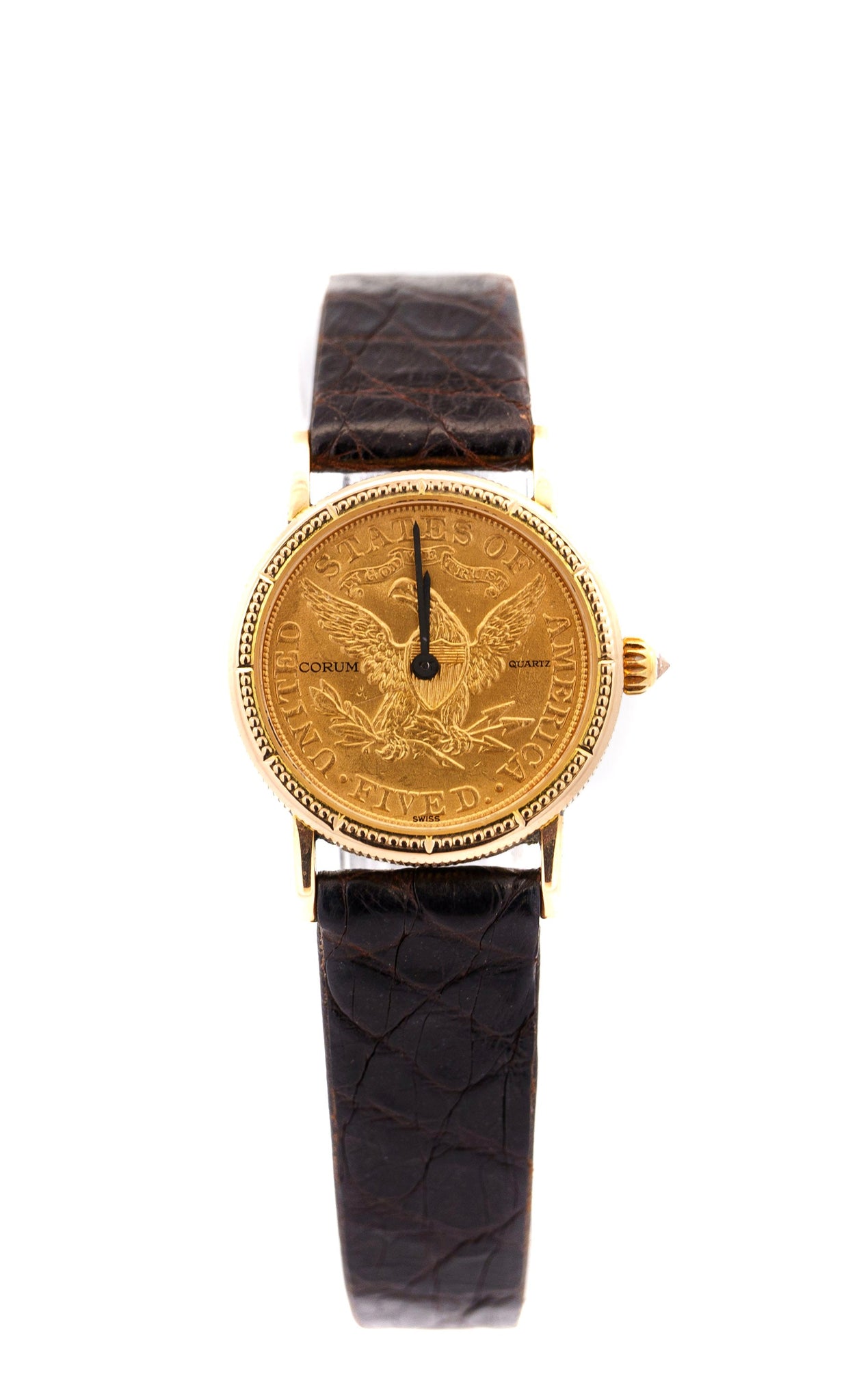 Vintage Corum 1899 5-Dollar USA Gold Coin Watch Face in Original Box with Crocodile Strap