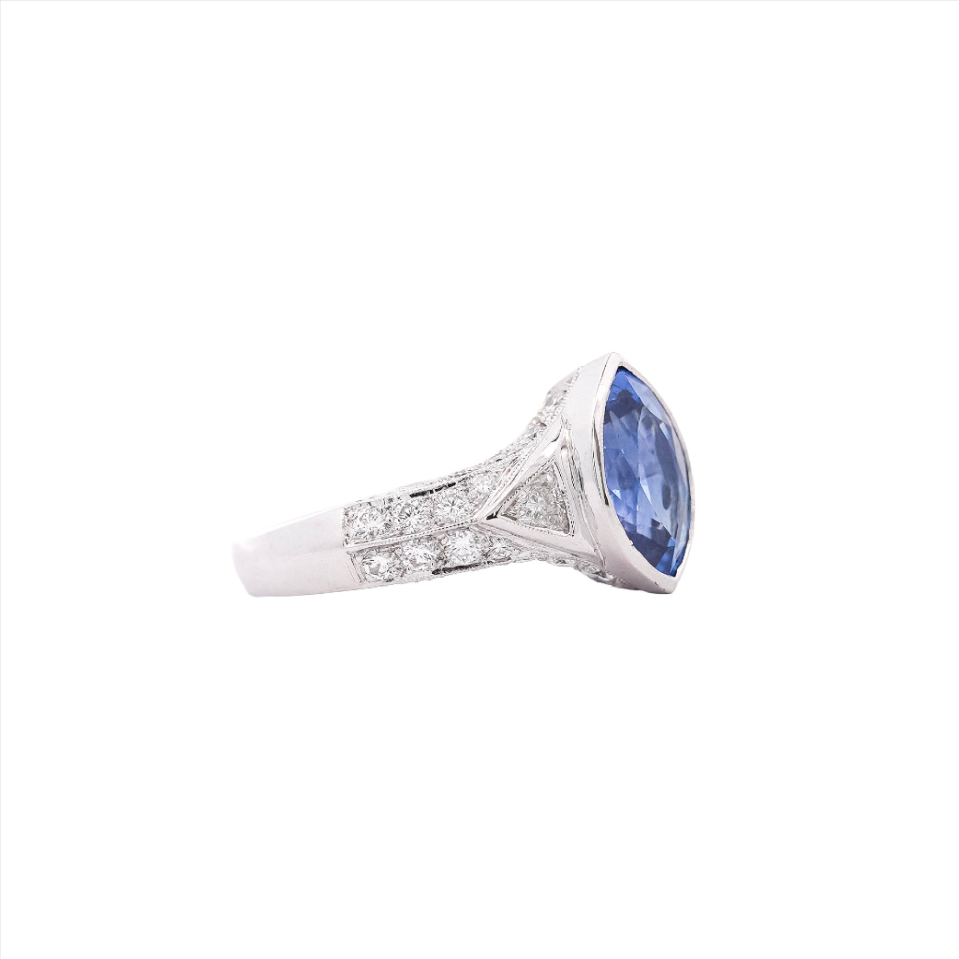 Vintage GIA Certified 4 Carat Marquise-Cut Ceylon Sapphire & Diamond Platinum Ring