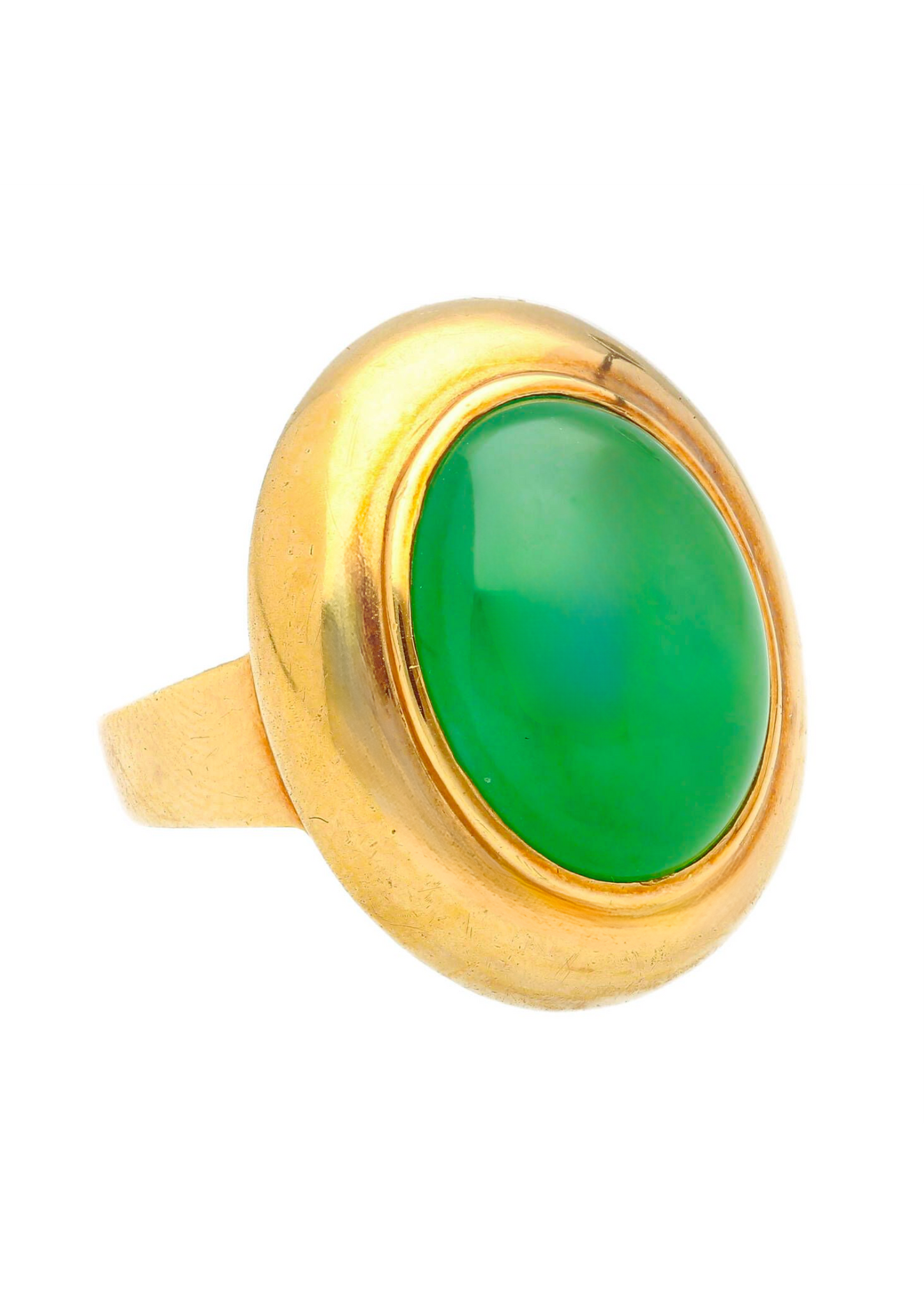 Vintage Grade A Jadeite Jade Gump's San Francisco Bezel Set Ring in 18K Gold-Rings-ASSAY