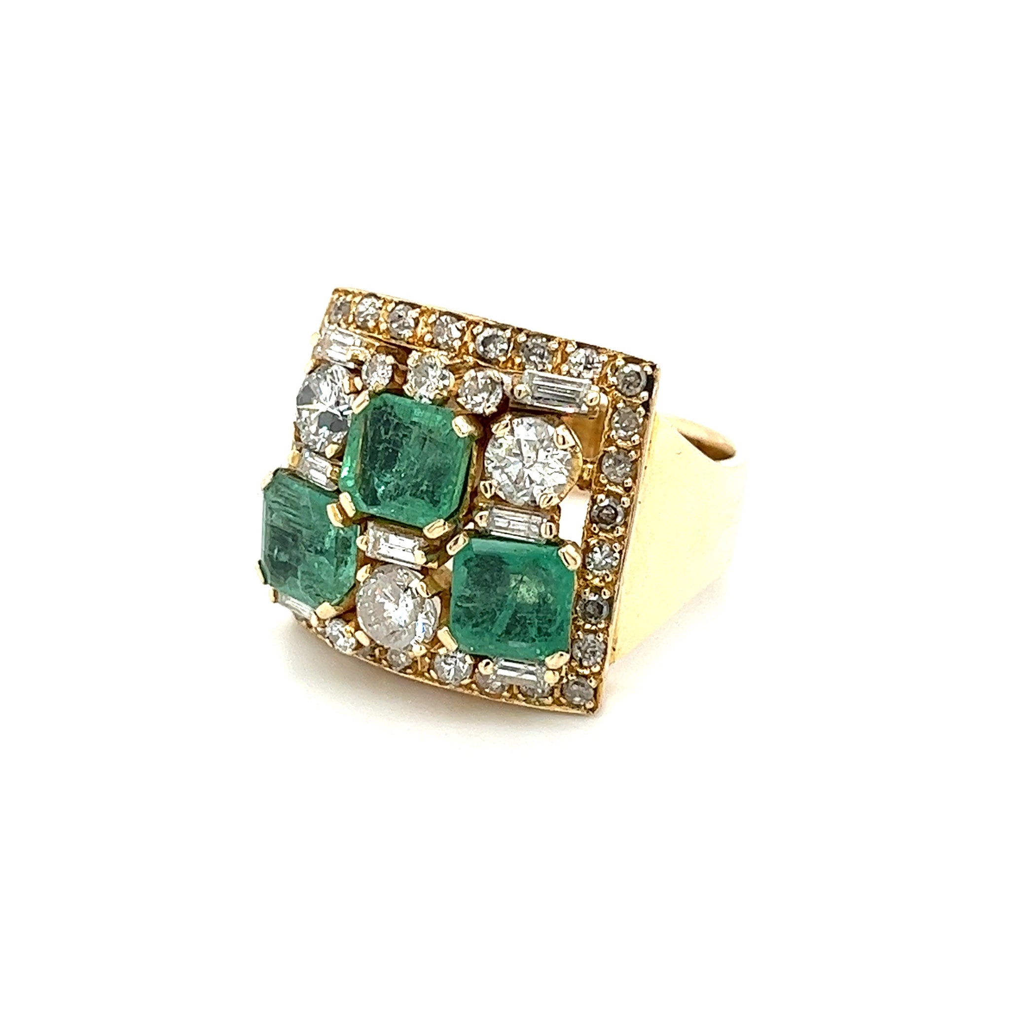 Vintage Natural Emerald & Diamond Earring and Ring Jewelry Set in 18K Gold-Jewelery Sets-ASSAY