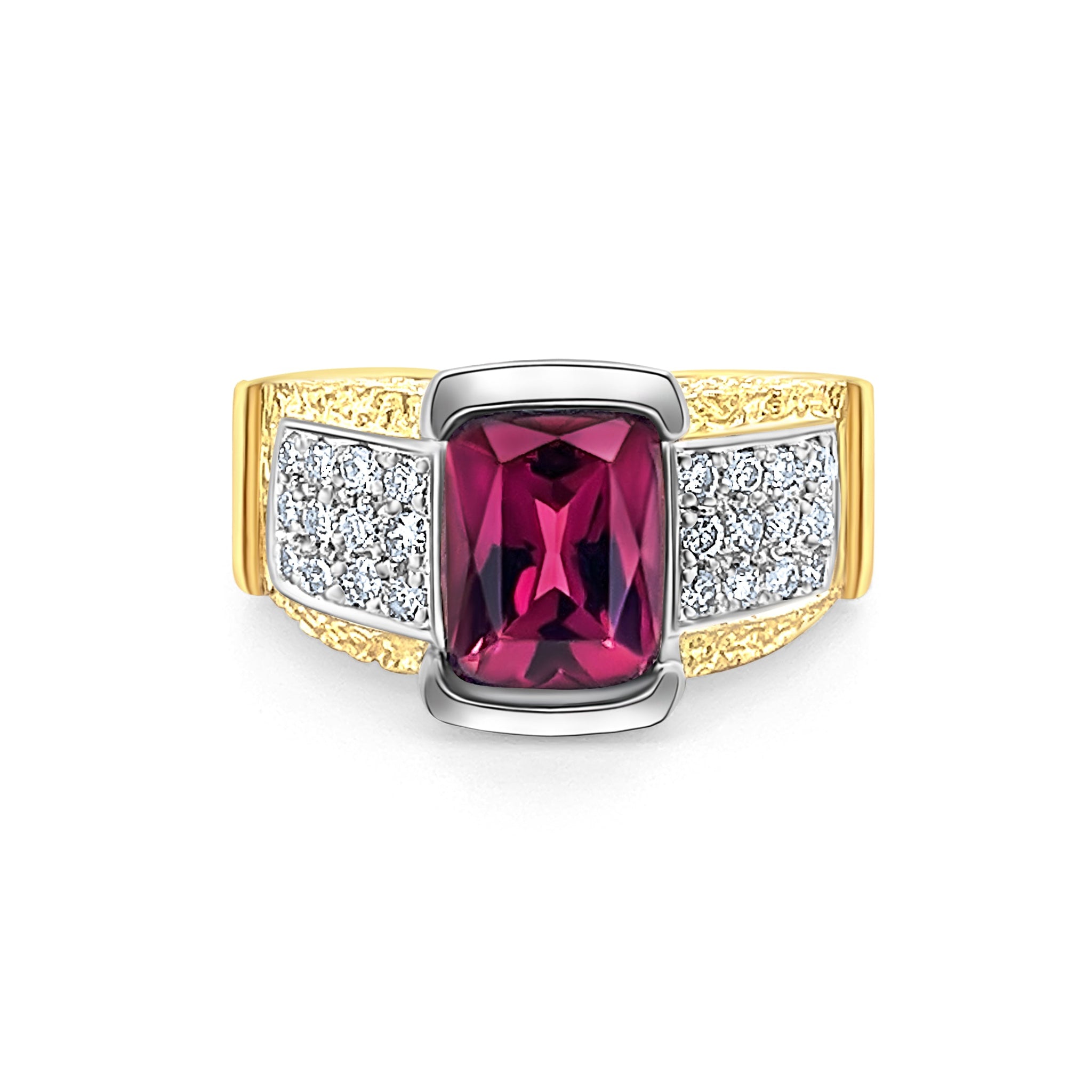 Vintage Radiant Cut 4.50 Carat Red Rubellite Tourmaline and Diamond Ring in Platinum and 18K Gold-Semi Precious Jewelry-ASSAY