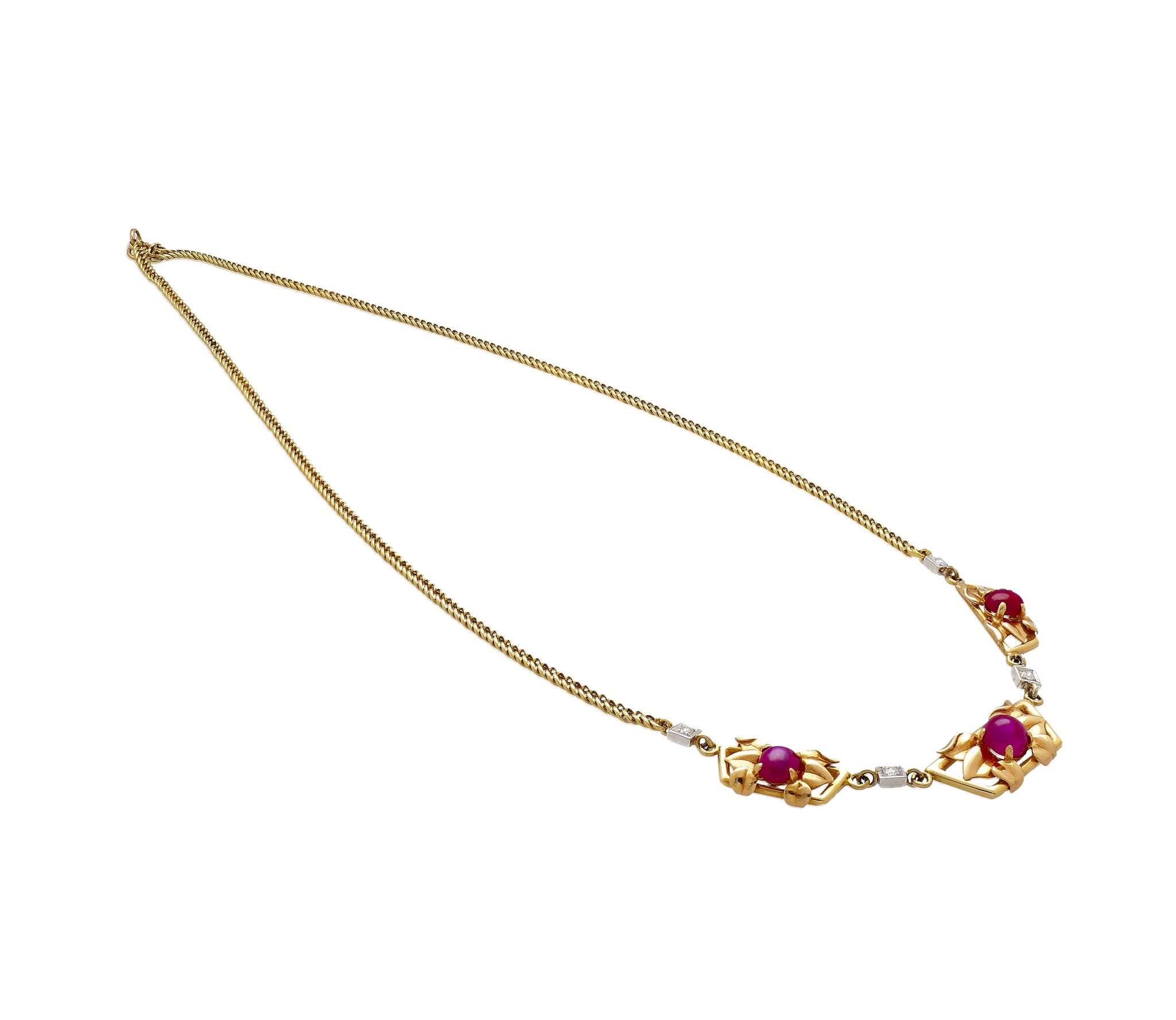 Vintage Retro Era 6.22 Carat Star-Ruby & Diamond Necklace with 14K Gold Carved Detailing