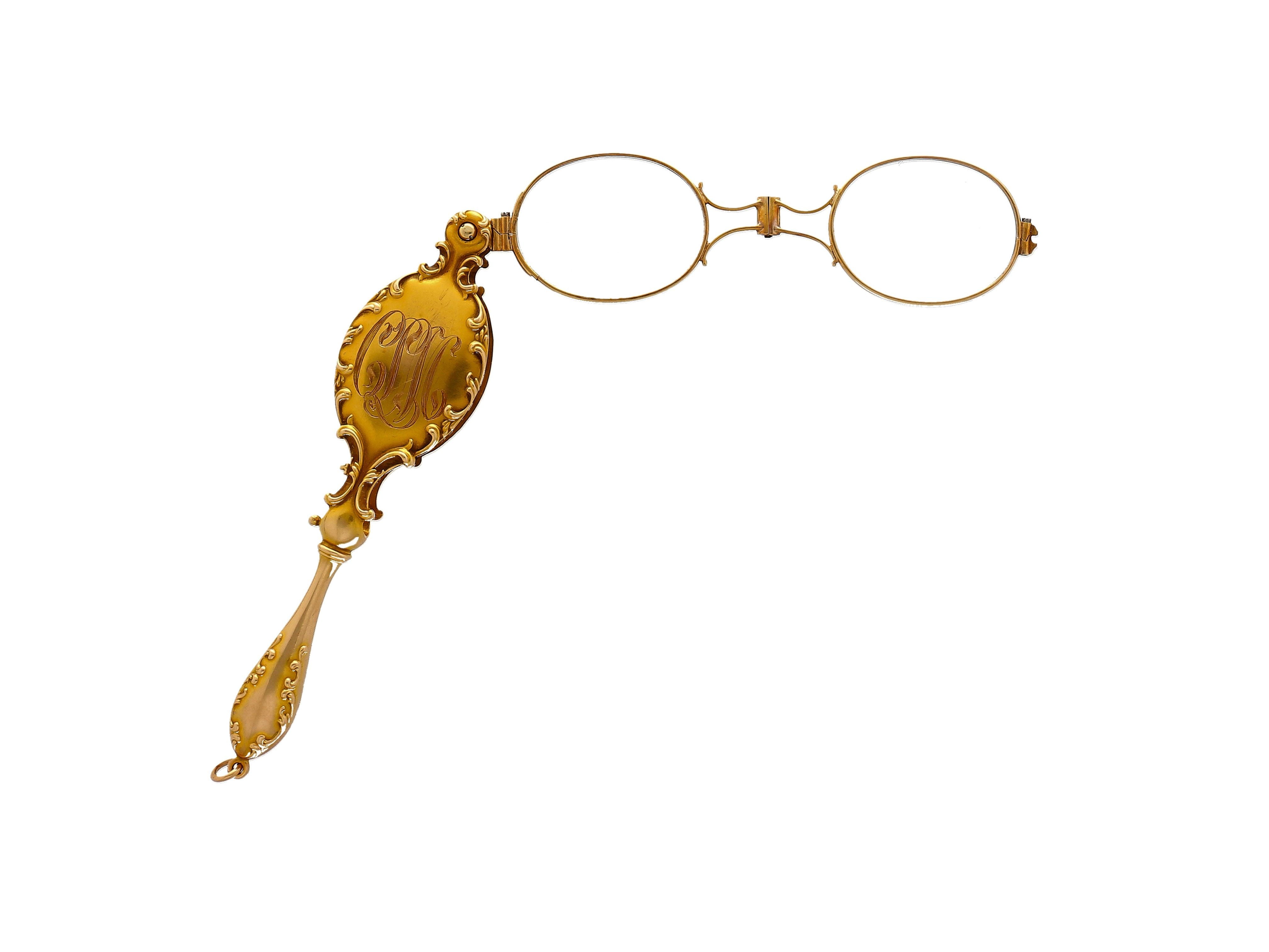 Vintage Retro Era Lorgnette Glasses With 14K Yellow Gold Case-ASSAY