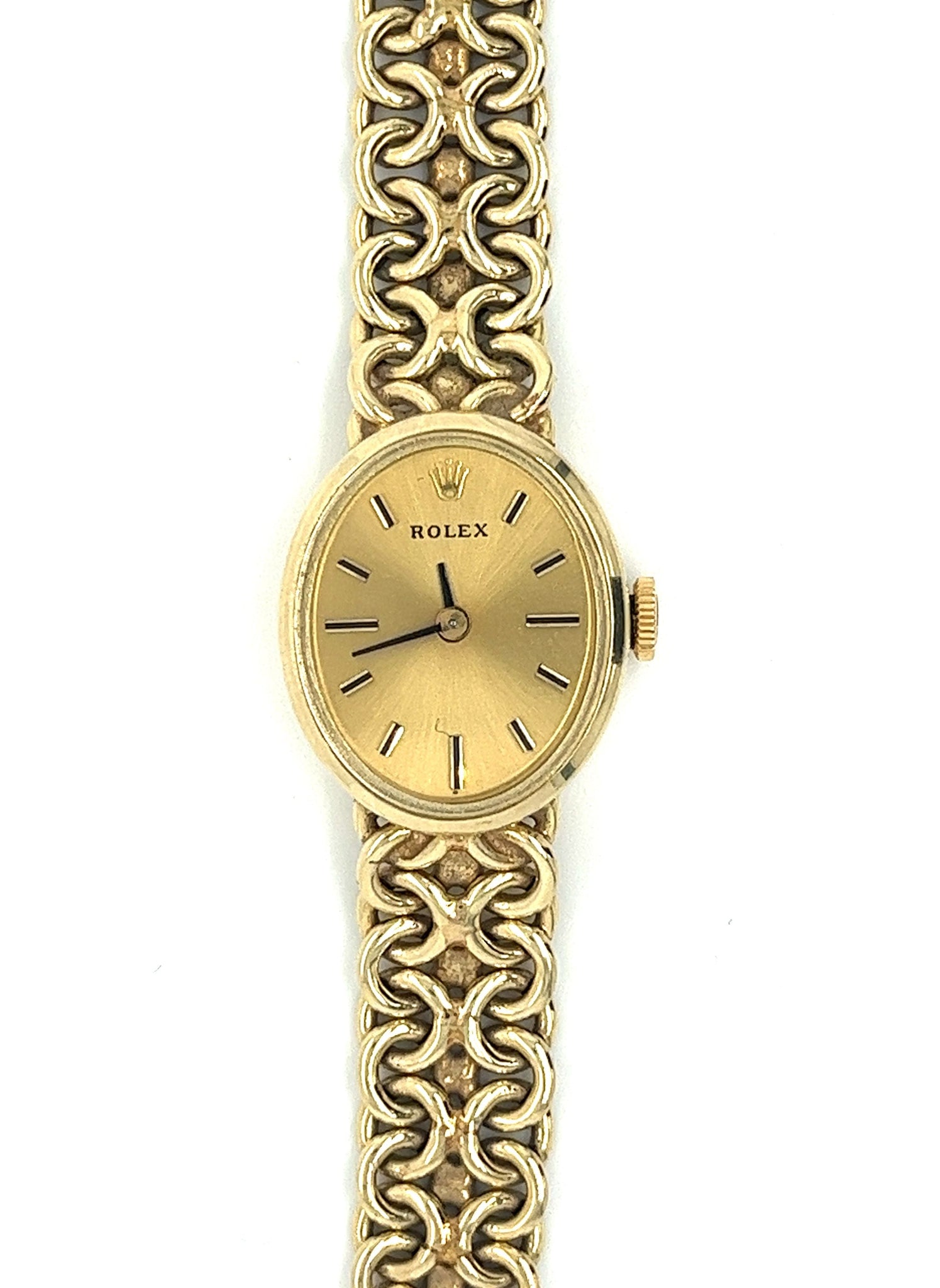 Vintage Rolex 17.5MM Manual Wind Ladies Watch in 14K Gold With Milanese/Mesh Band Circa 1960