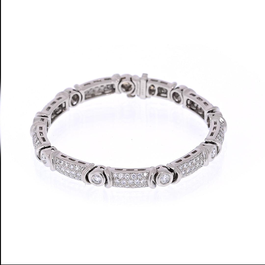 Vintage Suna Signed 7 carat Natural Diamond and Platinum Bracelet, 7 inches, 6mm - ASSAY