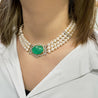 Vintage Victorian Style Cabochon Emerald And 3-Strand Pearl Choker Necklace-Chokers-ASSAY