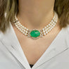 Vintage Victorian Style Cabochon Emerald And 3-Strand Pearl Choker Necklace-Chokers-ASSAY