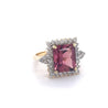 Vivid Pink 7 Carat Radiant Cut Tourmaline Ring with Round Diamond Halo in 18K Gold-Semi Precious Jewelry-ASSAY