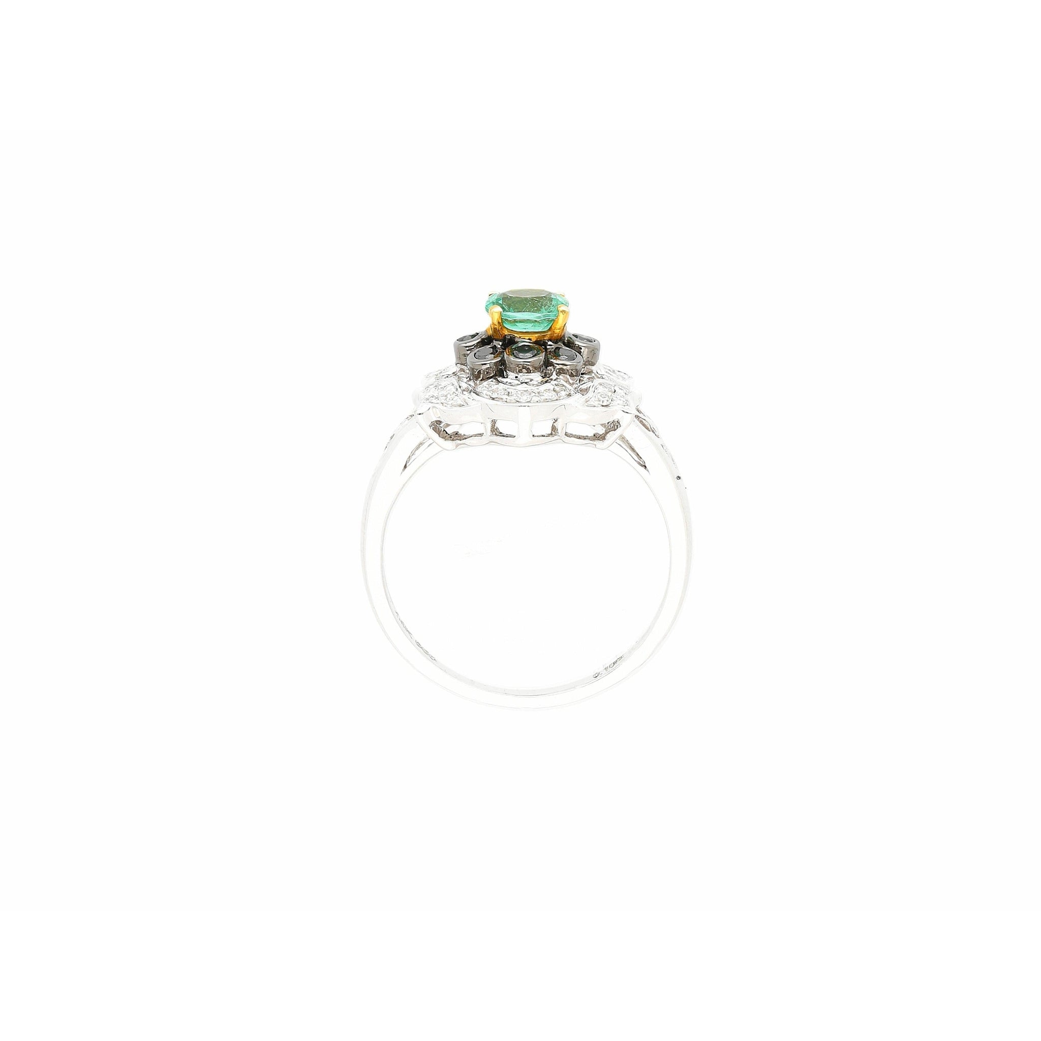 0.48 Carat Cushion Cut Emerald with Black and White Diamonds 14k White Gold Ring - ASSAY