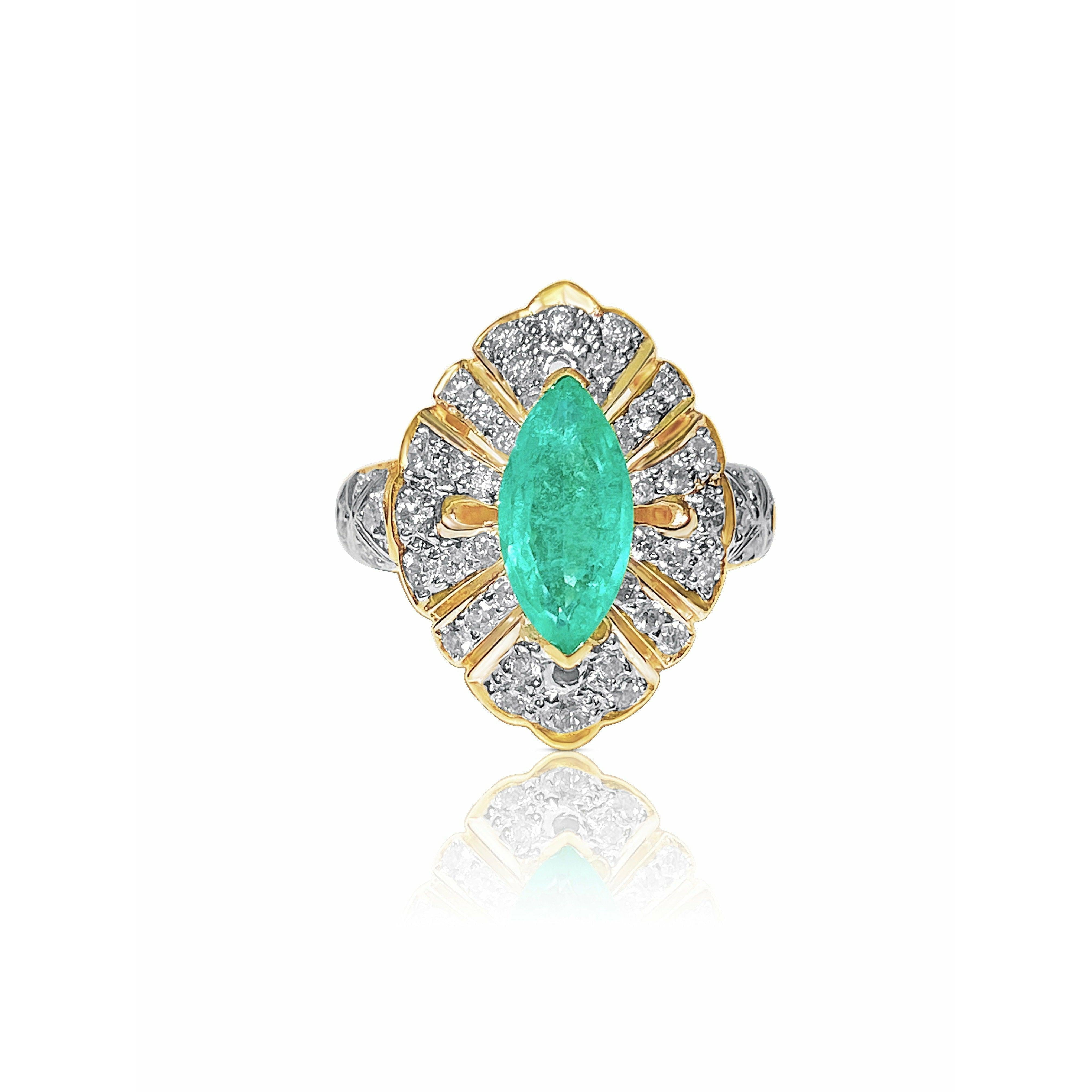 0.75 carat Marquise cut Emerald in 14k solid yellow gold Ring - ASSAY