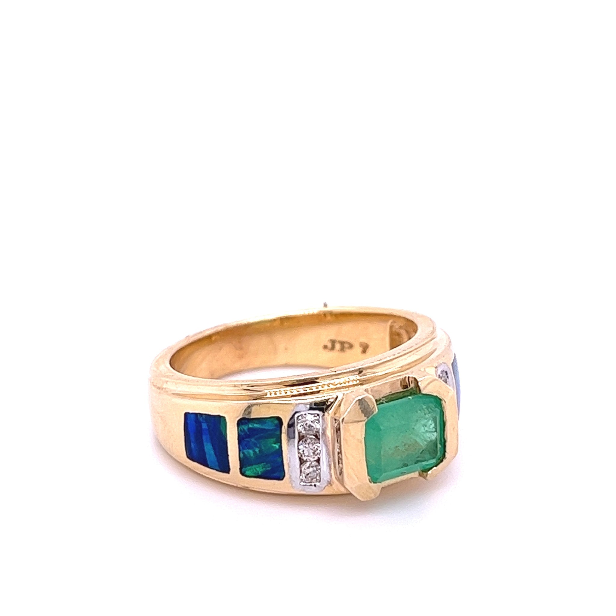 0.76CT Colombian Emerald and Inlaid Opal 14k Yellow Gold Ring-Assay Jewelers-ASSAY