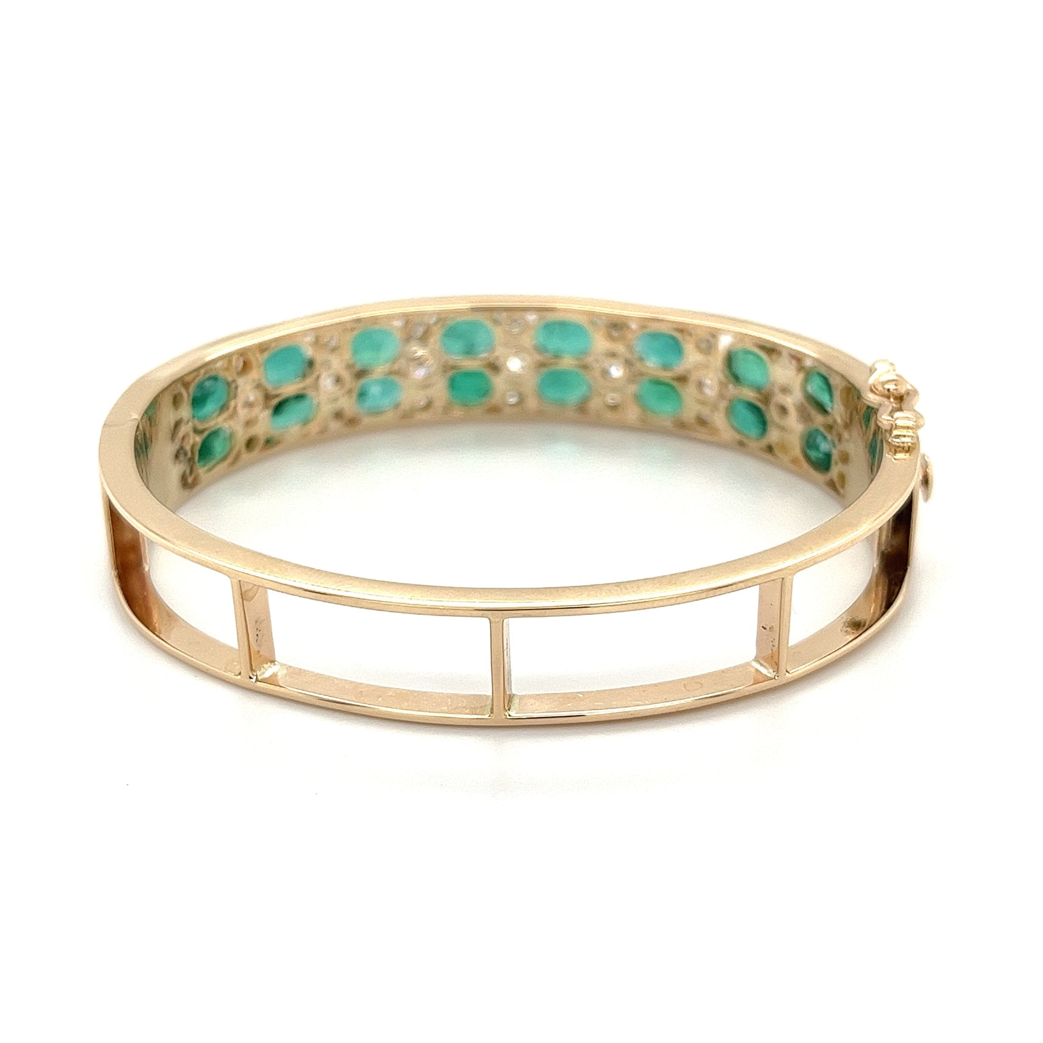 Oval Emerald and Diamond 2-Row Bangle Bracelet in 14k Gold – ASSAY