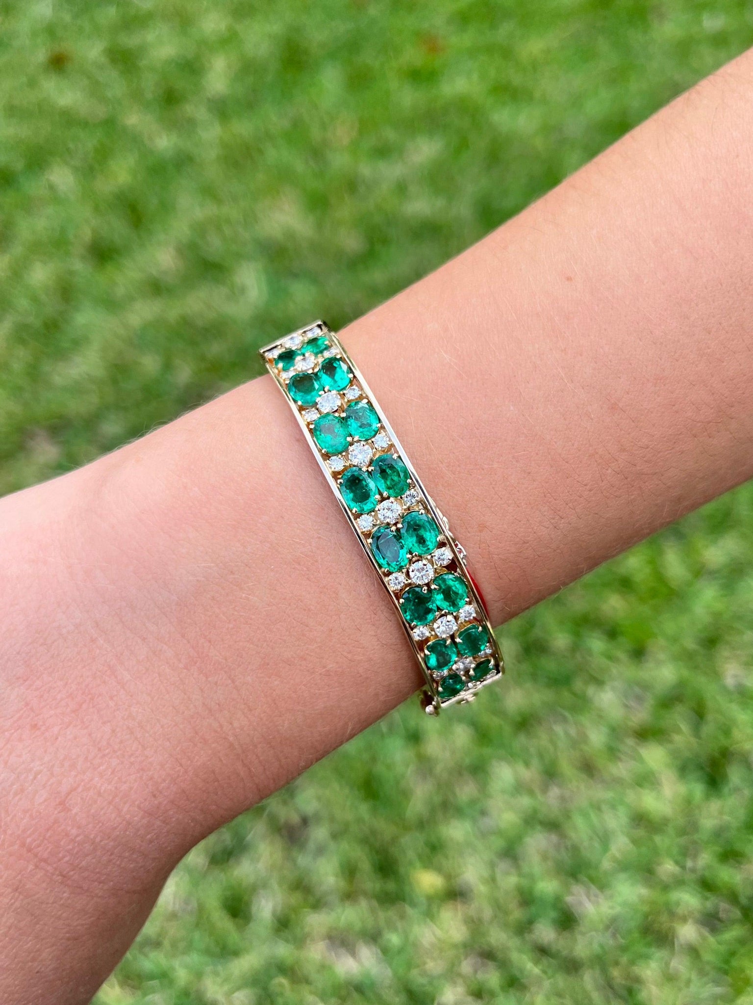 10 carat Emerald and Diamond 2-Row Bangle Bracelet in 14k Gold-Bangle-ASSAY