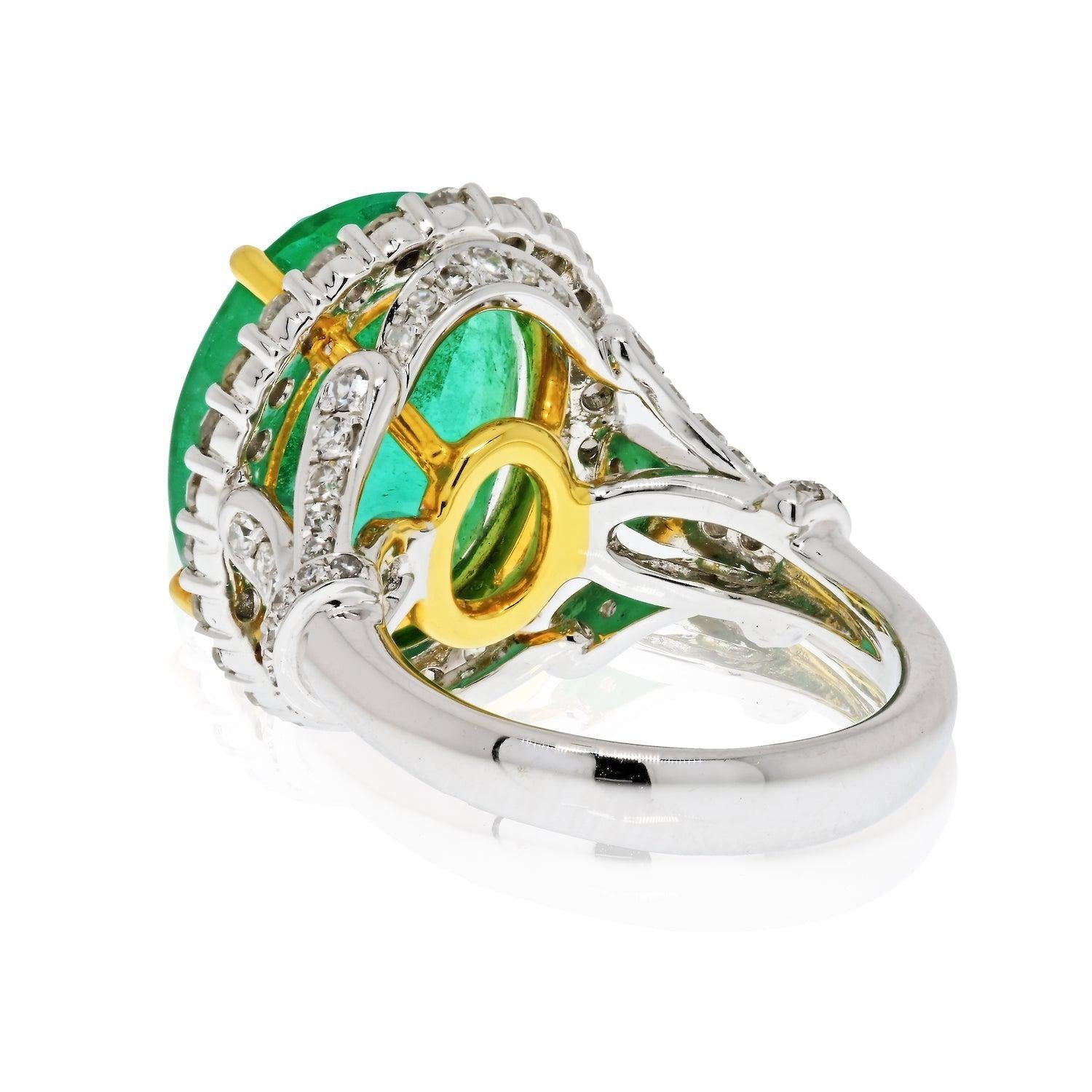 11 carat Colombian Emerald and Diamond Ring in 18k solid white gold - ASSAY