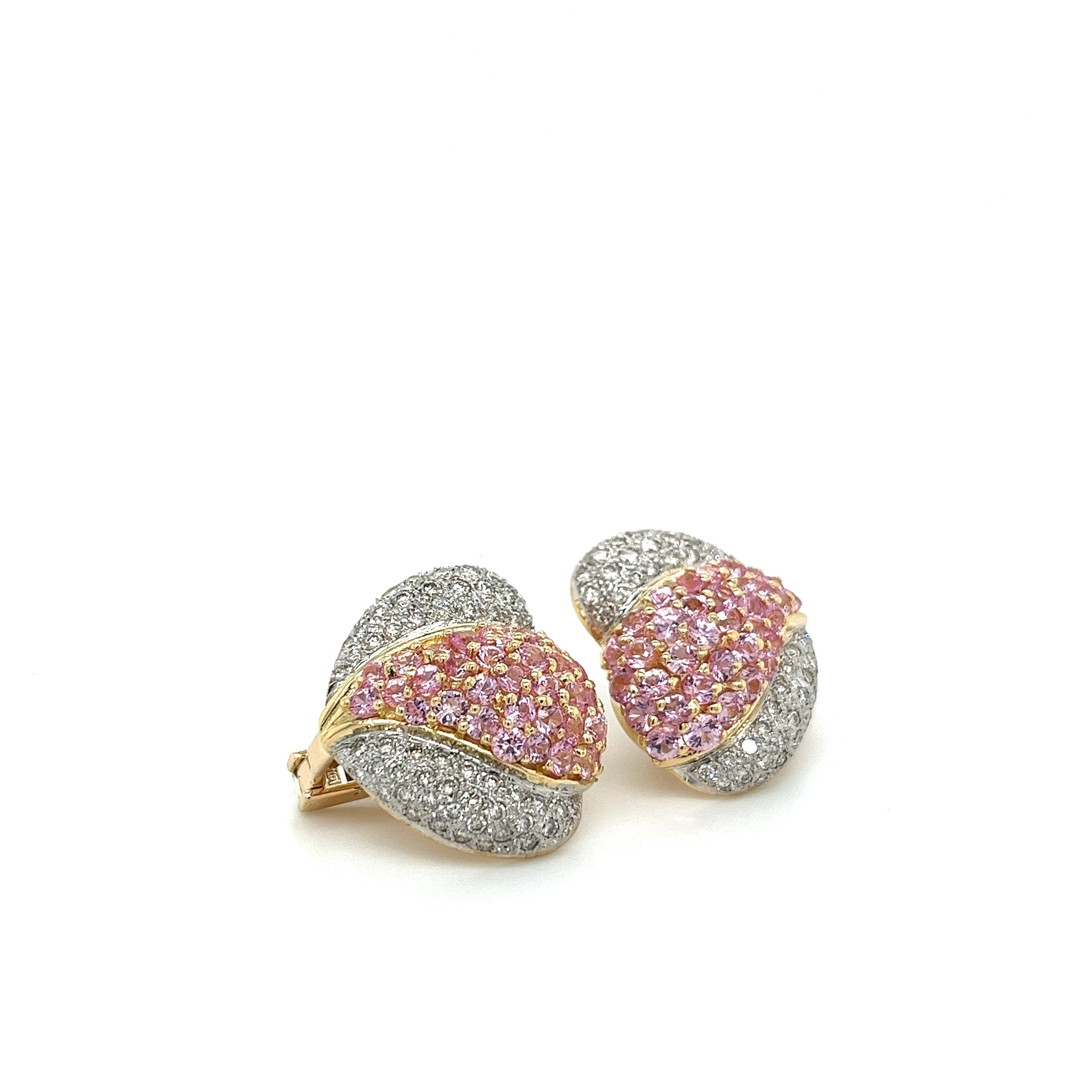 14K Gold Pink Sapphire and Diamond Heart Shaped Cluster Clip On Earrings-Earrings-ASSAY