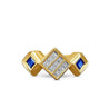 14K Gold Unisex Princess Cut Diamond and Blue Sapphire Cluster Ring-Rings-ASSAY