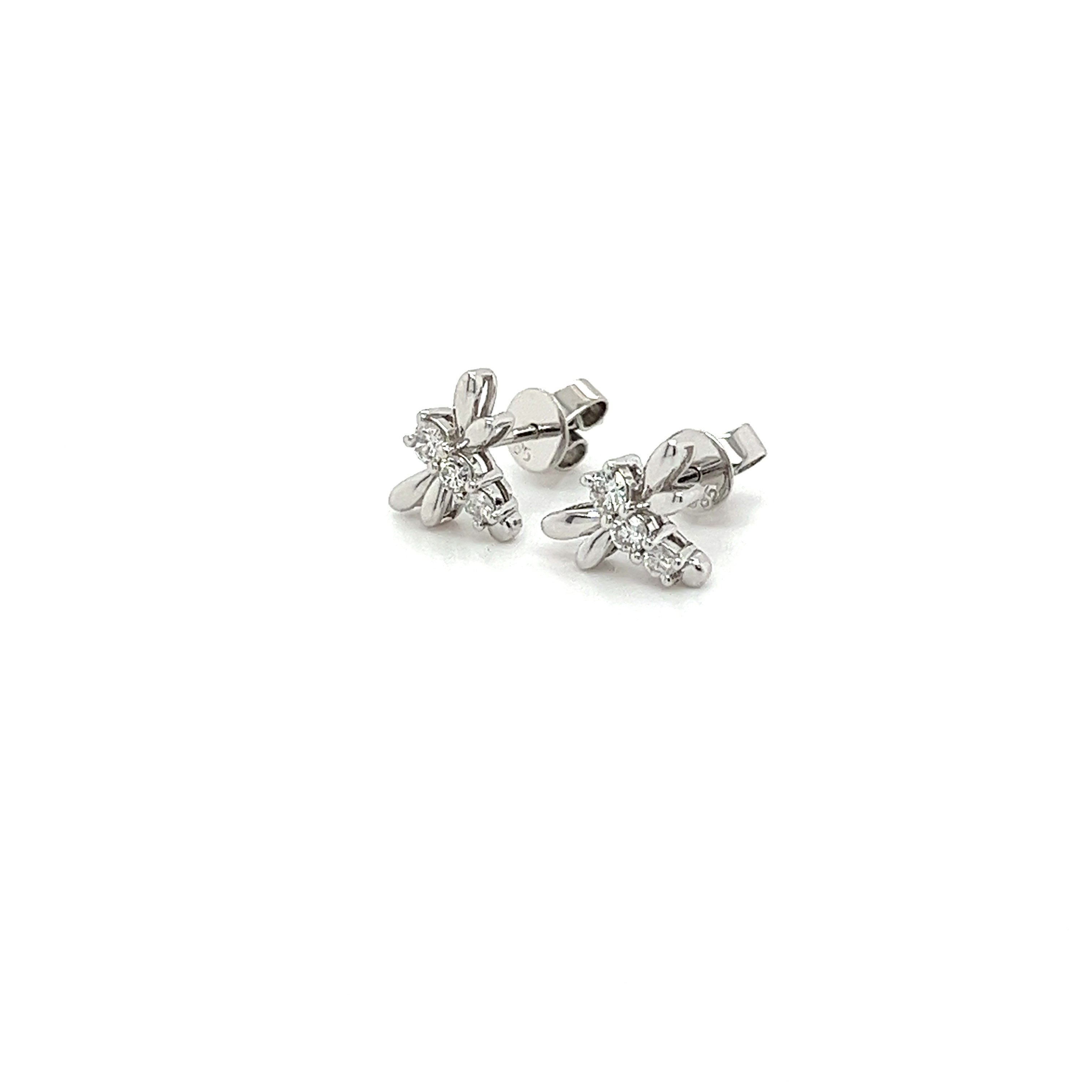 14K White Gold Butterly Real Diamond Stud Earrings-Diamond Earrings-ASSAY