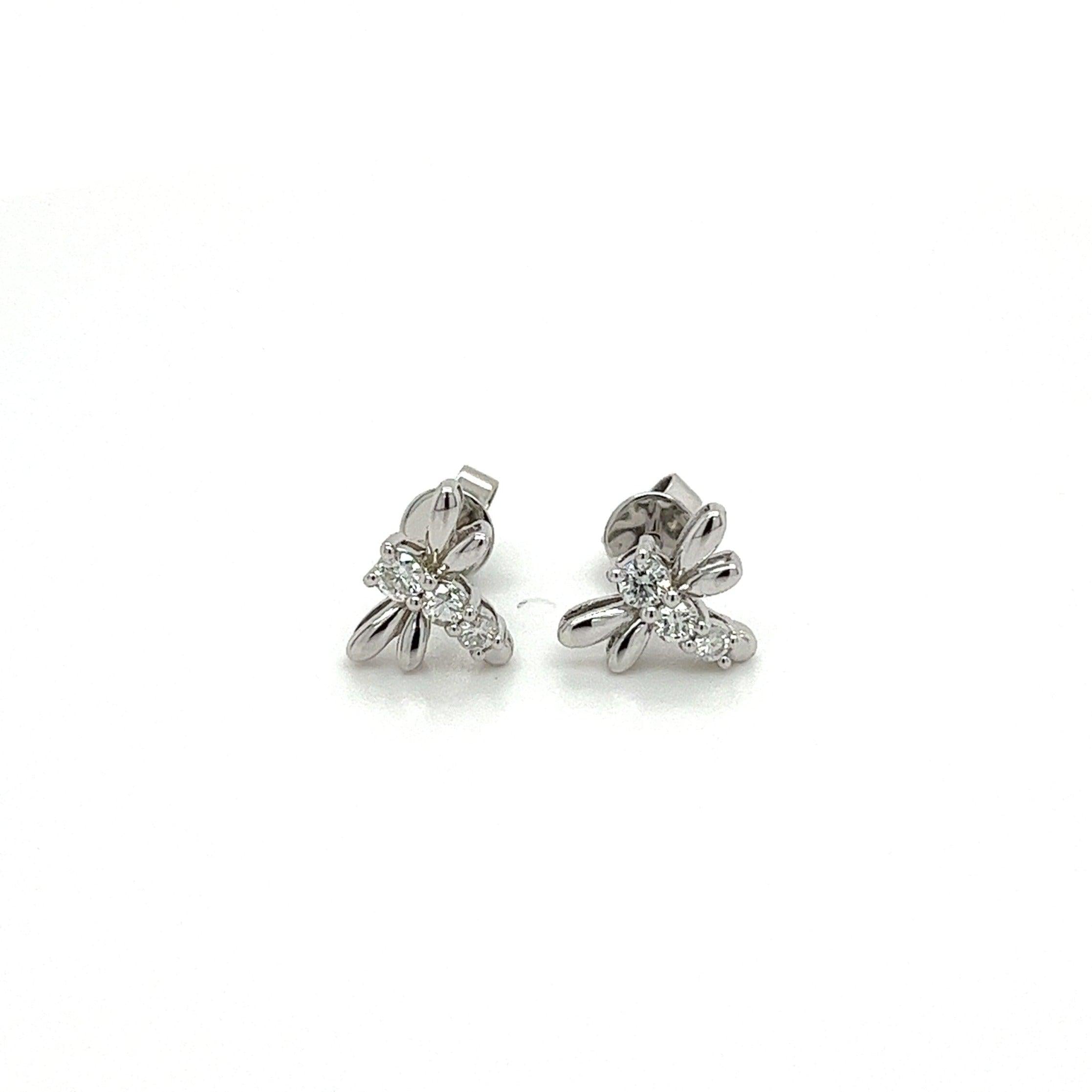 14K White Gold Butterly Real Diamond Stud Earrings-Diamond Earrings-ASSAY