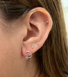 14K White Gold Swirl Earrings With Round Bezel Set Diamonds-Diamond Earrings-ASSAY