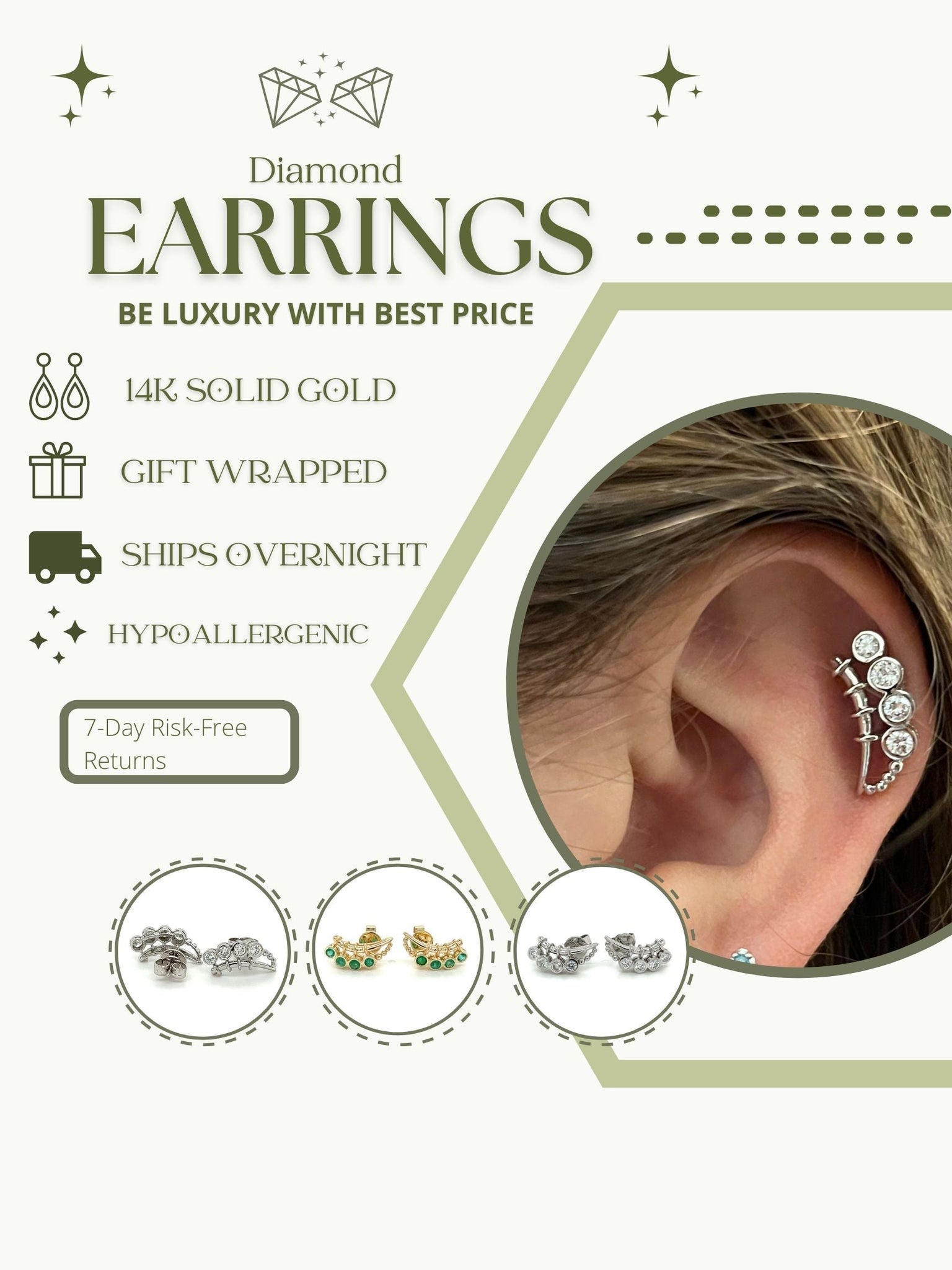 14K White Gold and Diamond Ear Climber Earrings-Diamond Earrings-ASSAY