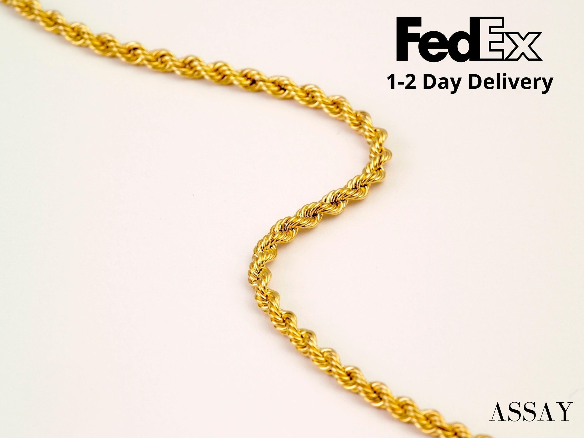 14k solid gold rope chain 18 inches 3mm - Assay