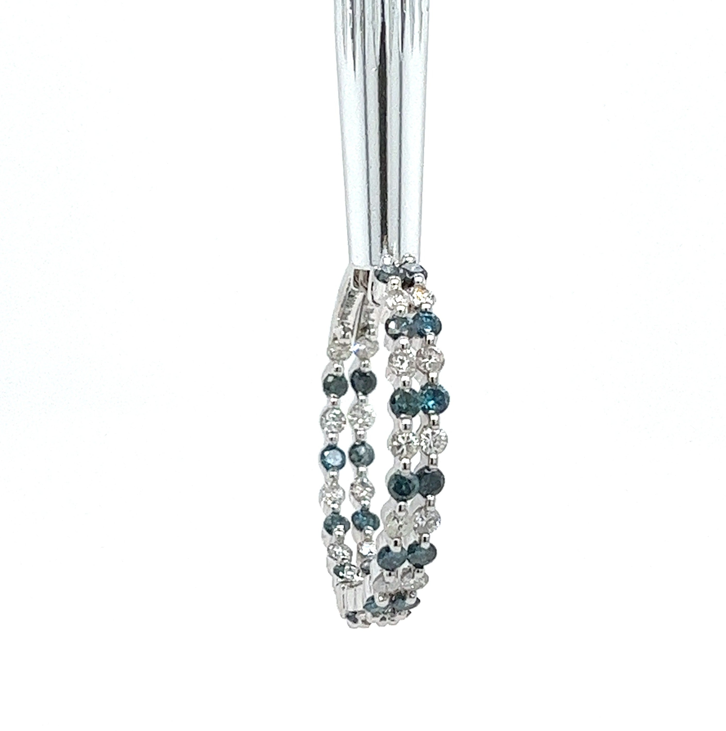 14k White Gold Inside Out Hoop Earrings with White & Blue Diamonds-Earrings-ASSAY