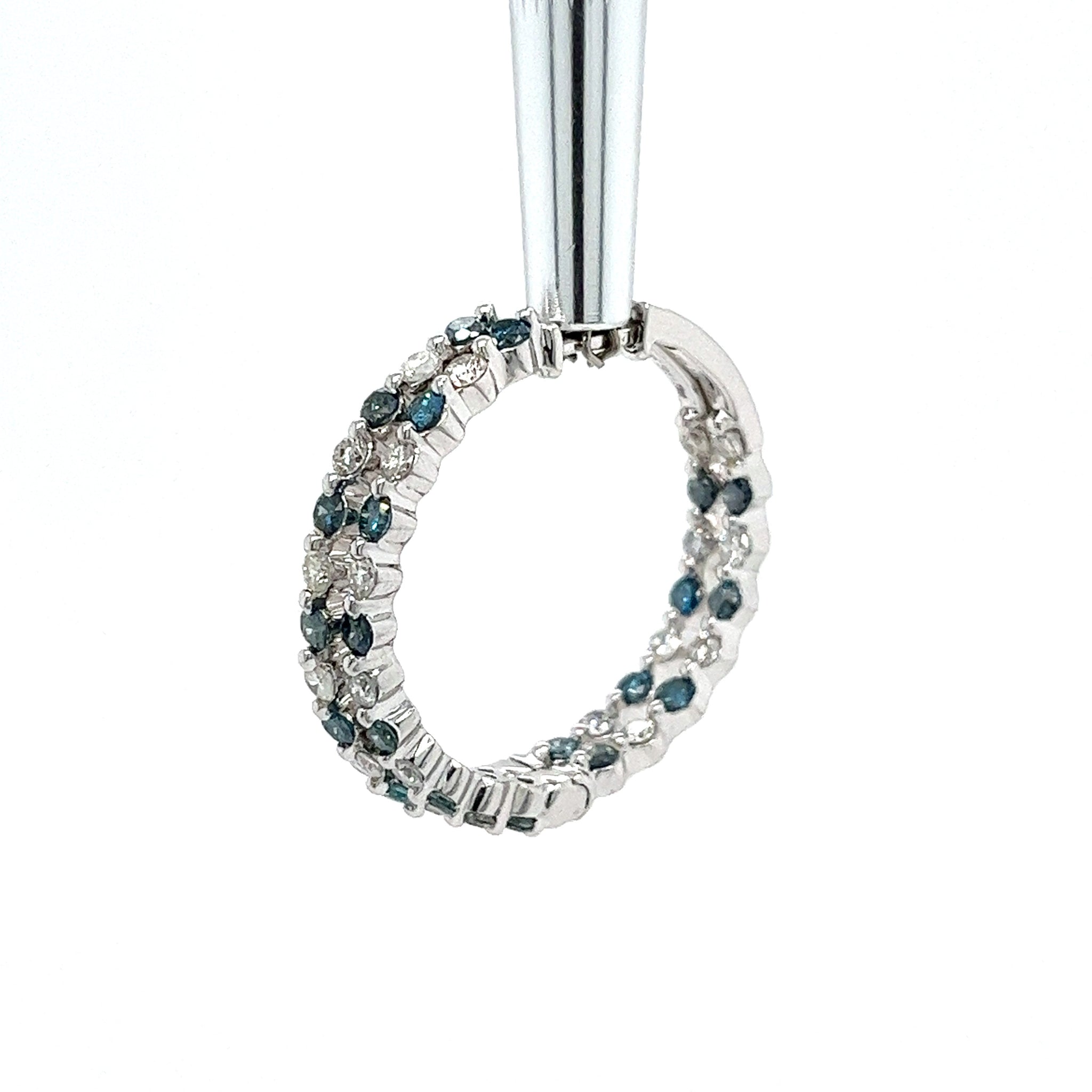 14k White Gold Inside Out Hoop Earrings with White & Blue Diamonds-Earrings-ASSAY