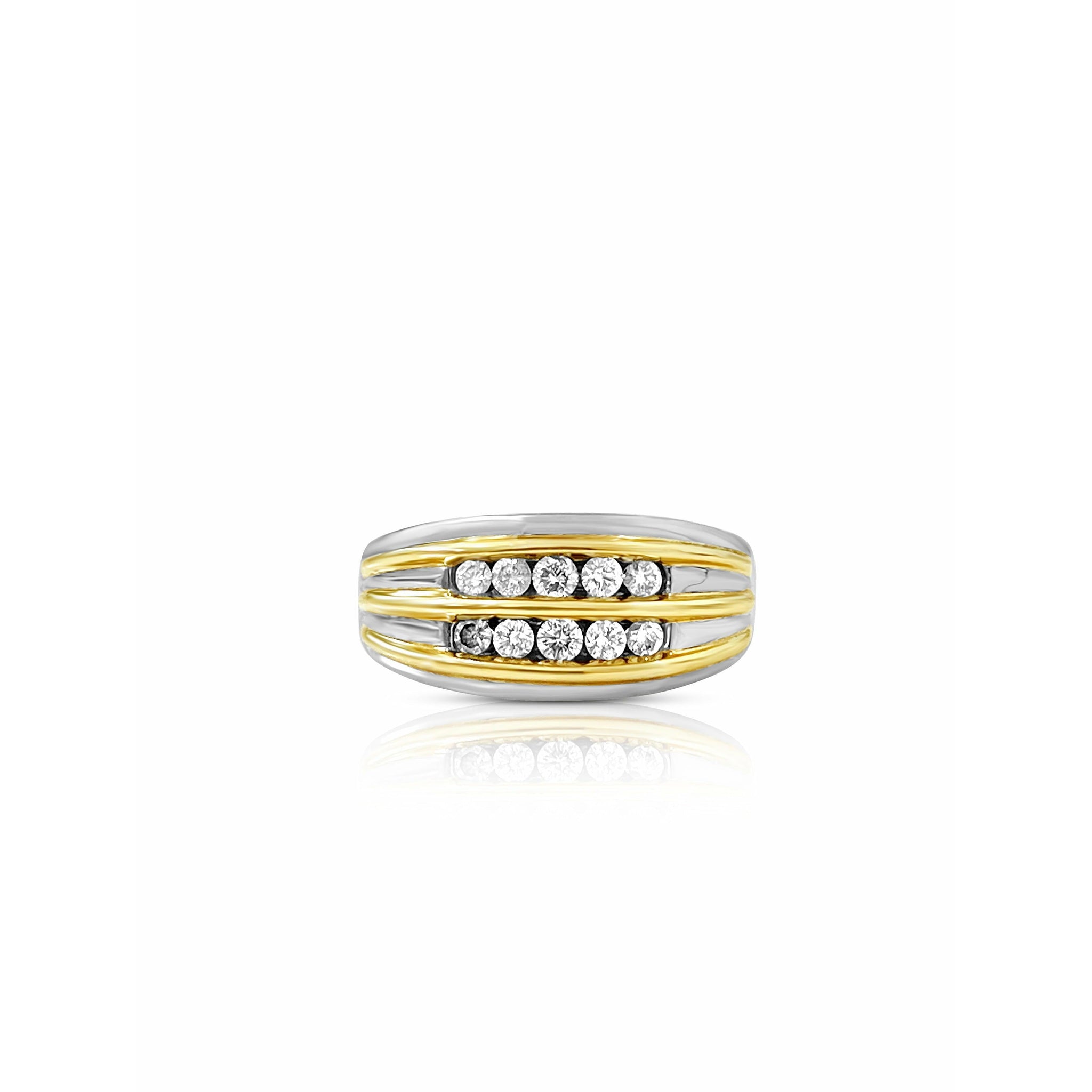 14k White and Yellow Gold Striped Mens Diamond Cluster Ring - ASSAY