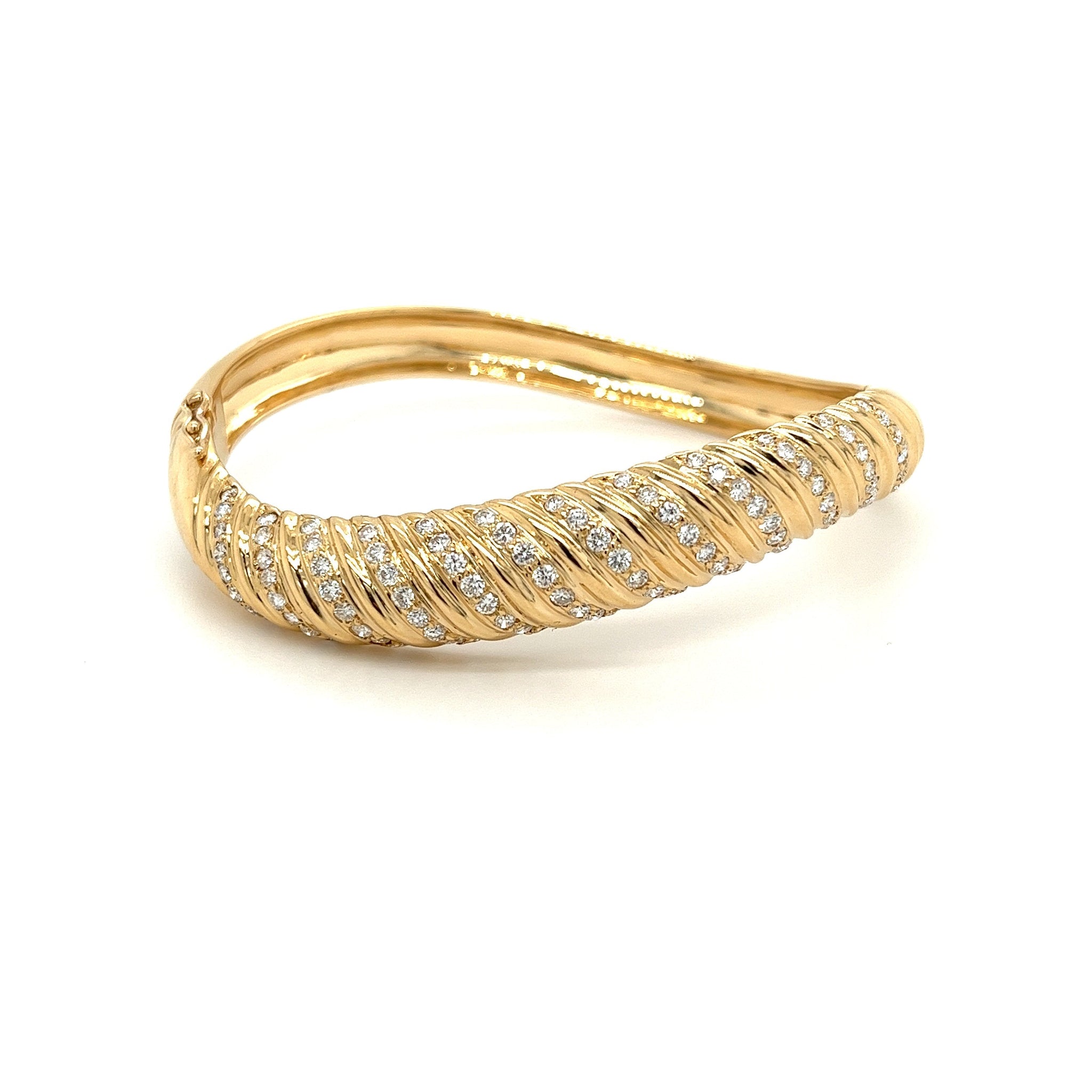 18K Gold Curved Bangle Bracelet With Round Cut Diamonds-Bangle-ASSAY