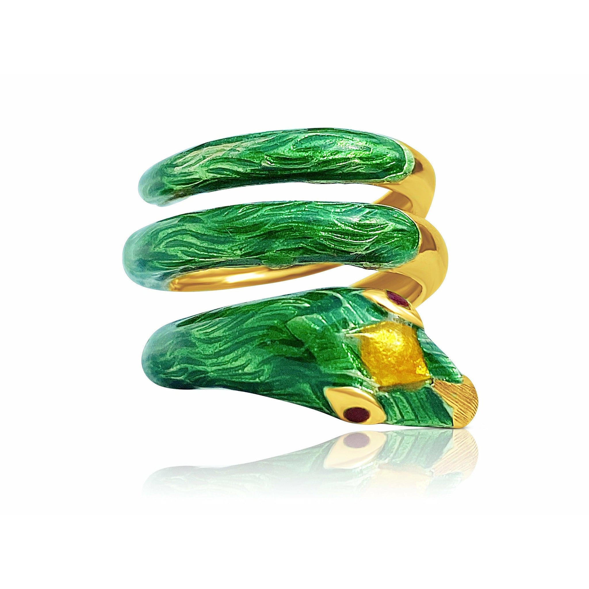 18K Gold and Green Enamel Snake Ring - ASSAY