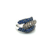 18K White Gold Natural Round Blue Sapphire and Brown Diamond 4 Row Pave Cluster Ring-Rings-ASSAY