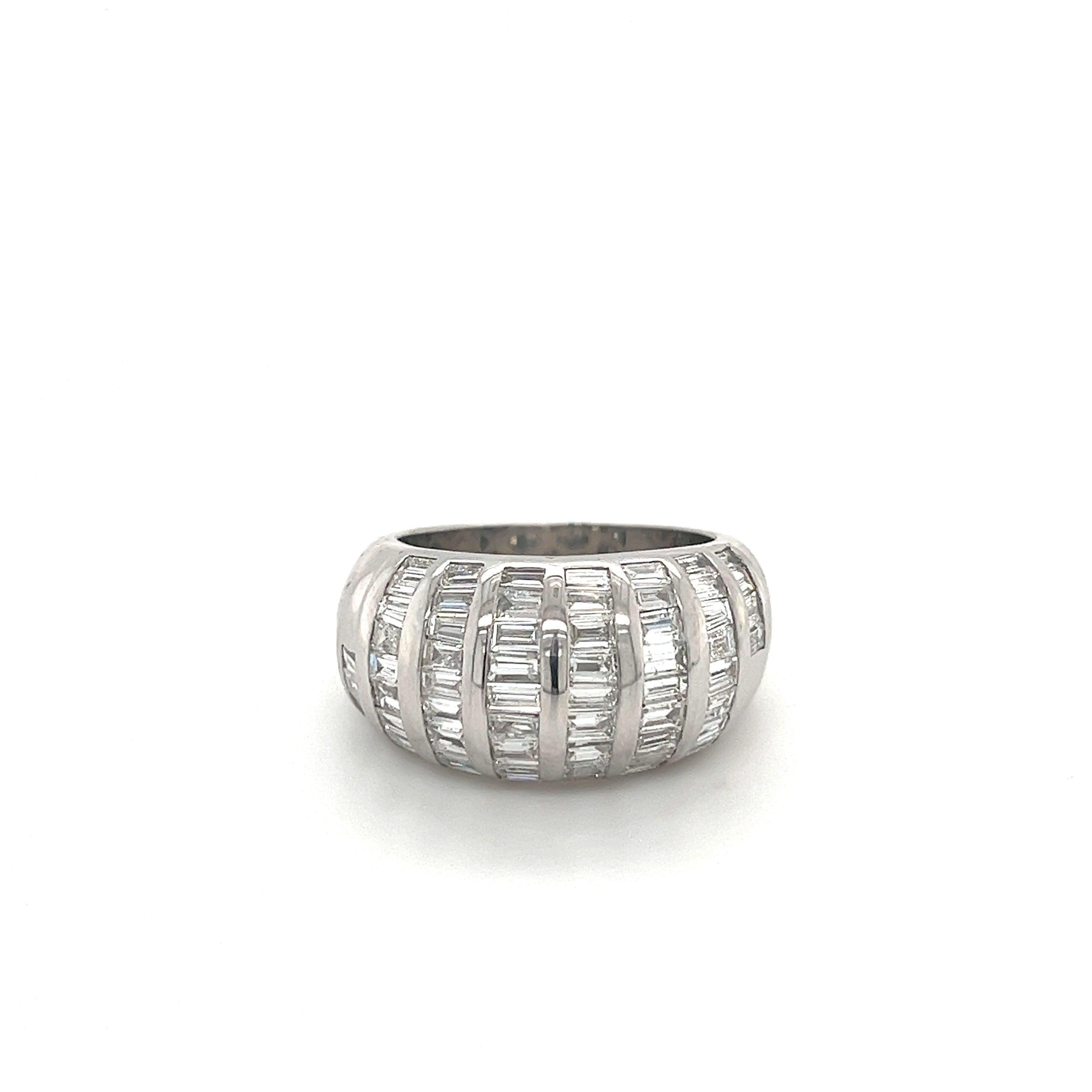 18k White Gold Baguette Cut Diamond Cluster Dome Ring-Rings-ASSAY