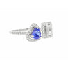 18k White gold Toi et Moi Ring with Natural Emerald cut Diamond and Heart Shape Tanzanite - ASSAY