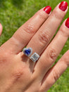 18k White gold Toi et Moi Ring with Natural Emerald cut Diamond and Heart Shape Tanzanite-Rings-ASSAY